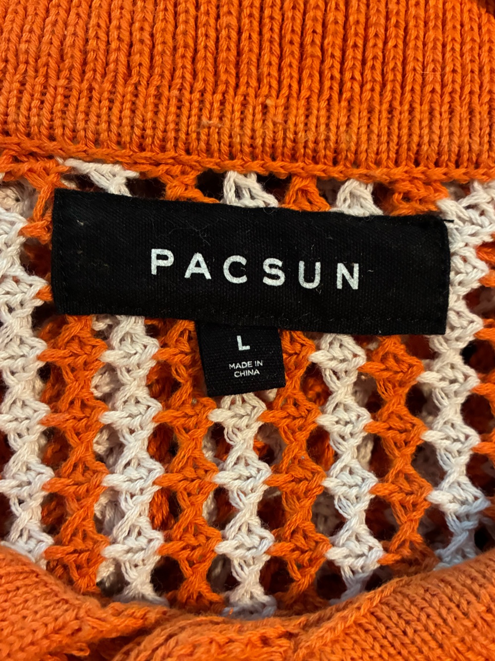 Orange Crochet polo sweater. EUC - Picture 6 of 8